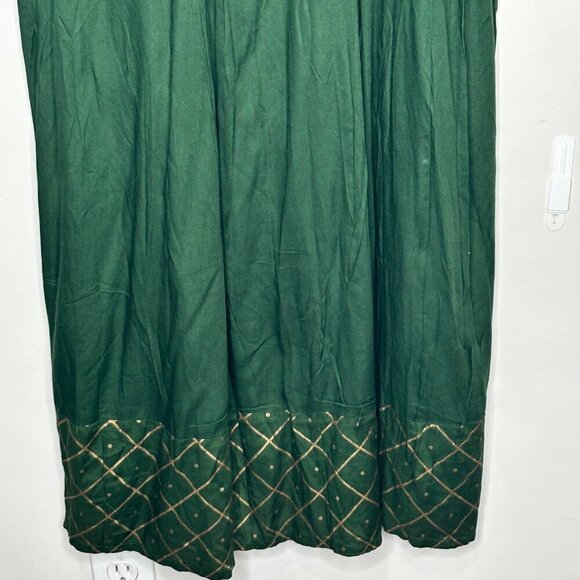 GoSriki Green Boho Maxi Dress With Tassel Tie Neck & Embroidered Hem - Size L - Picture 4 of 12